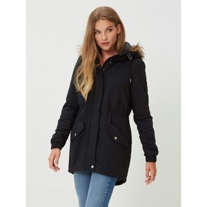 Noisy May Womens Black Parka Winter Jacket Hooded with Fur XS European